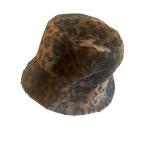 Kenneth Cole Brown Animal Print Velour Bucket Hat Cap One Size